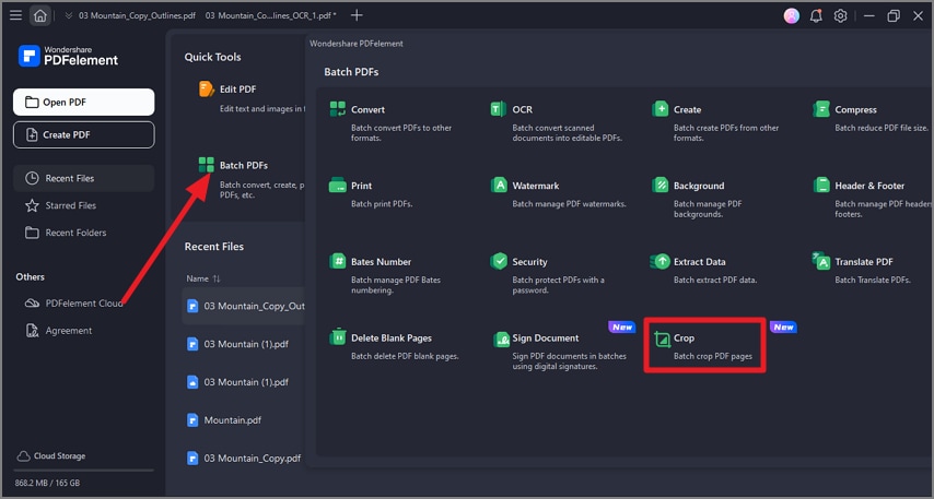 choose batch pdfs then crop