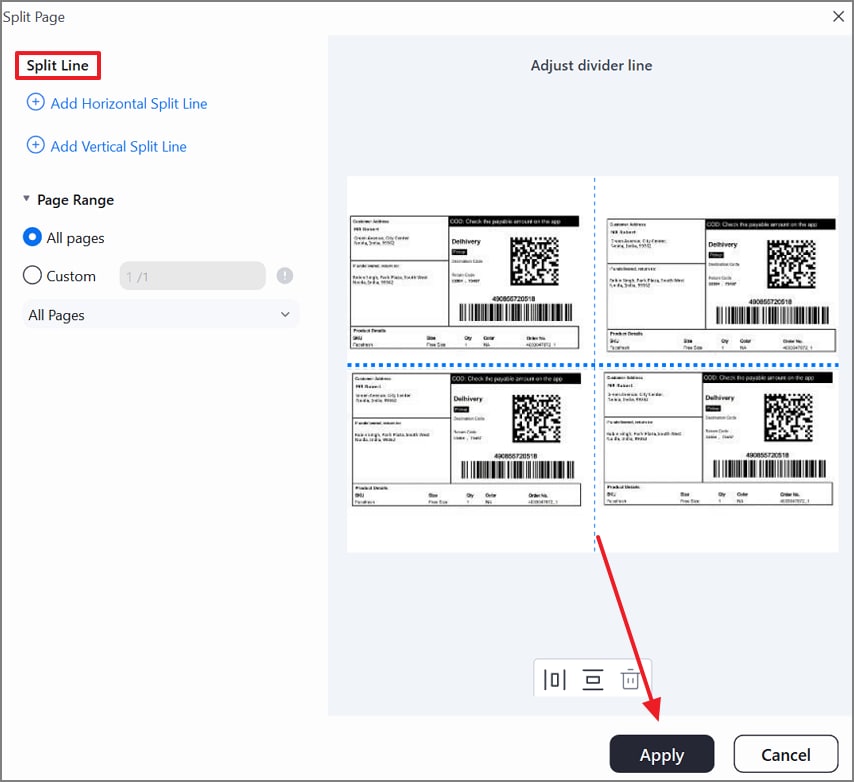 draw split line on page