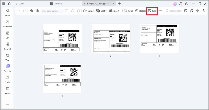 click size option to resize