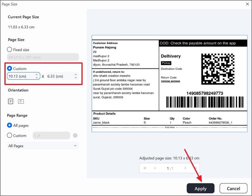 set custom label size