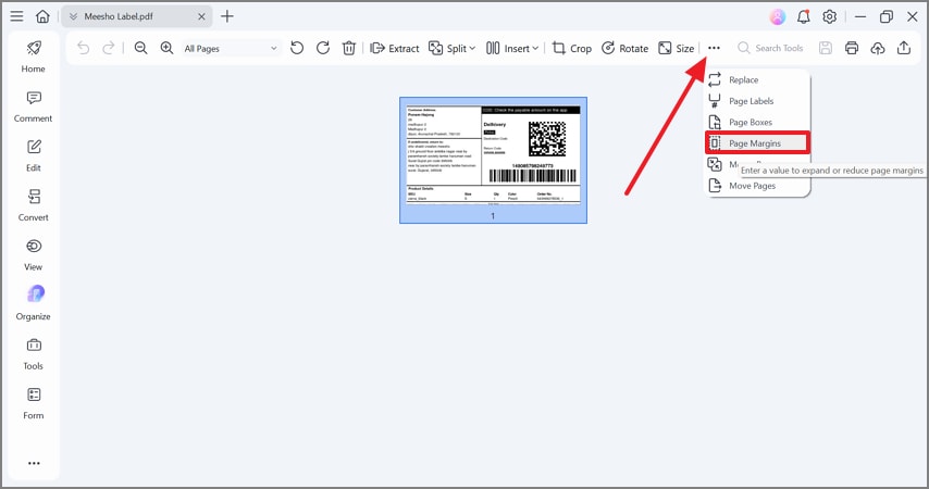 open page margins window