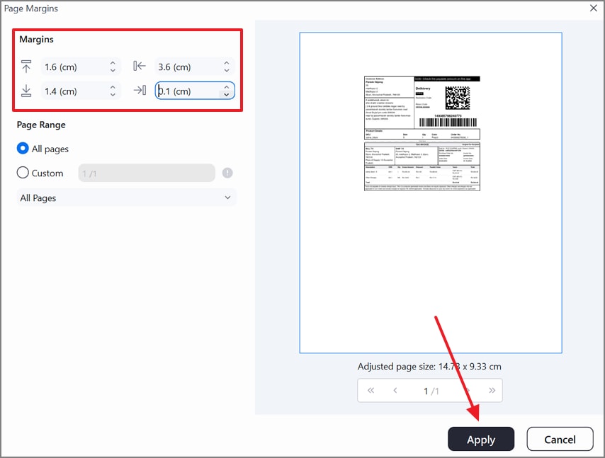 set page margins and apply settings