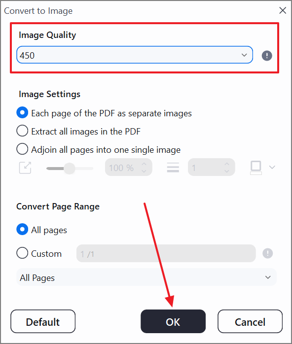 select 450 dpi and click ok