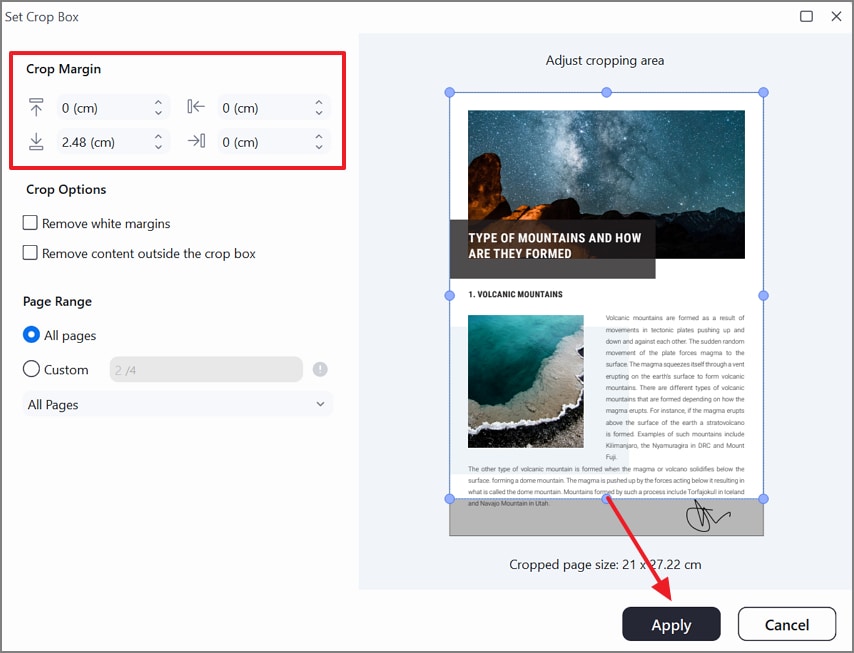 set and apply crop margins