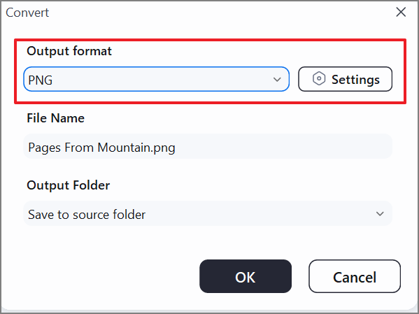 select png as format