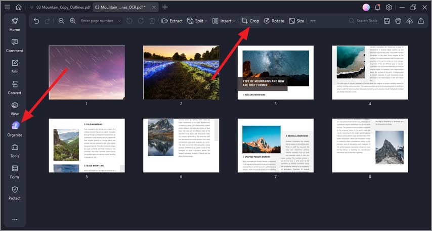 press organize, select crop