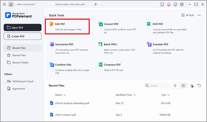 tap on the edit pdf tool in quick tools