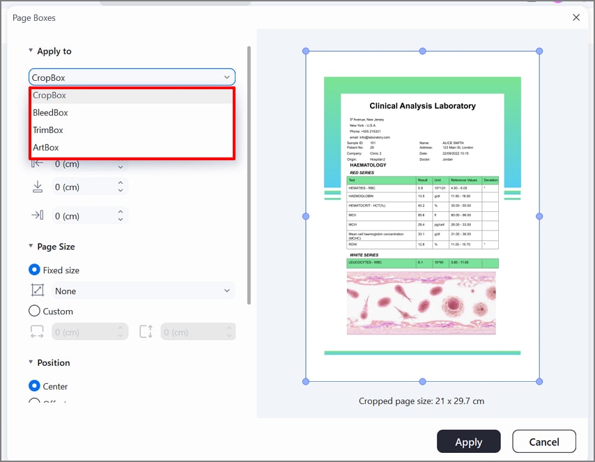 various boxes option to choose