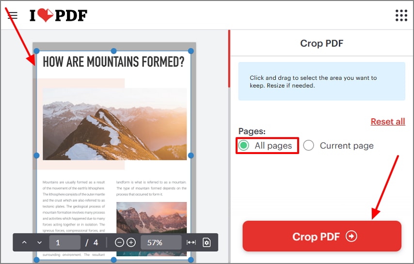 choose crop pdf button