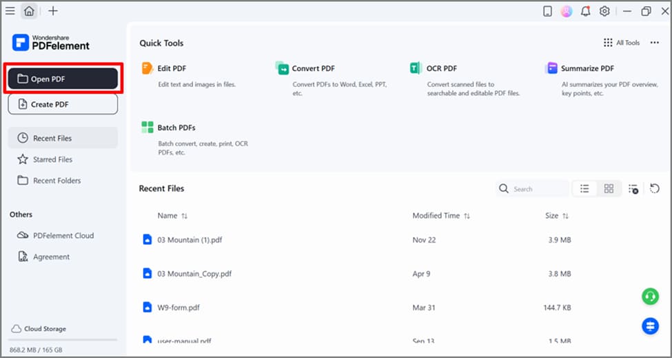 click on open pdf button