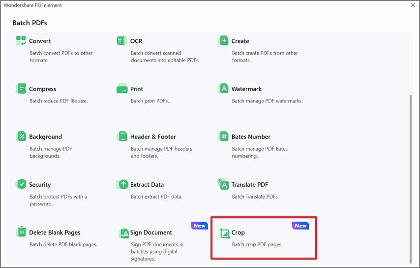 select crop tab to batch crop