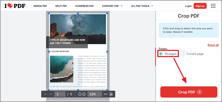 crop pdf on ilovepdf
