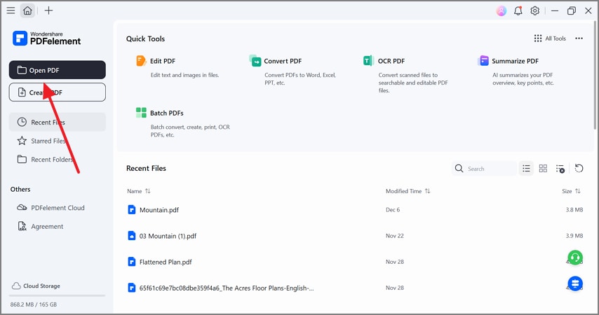 open pdf file on pdfelement