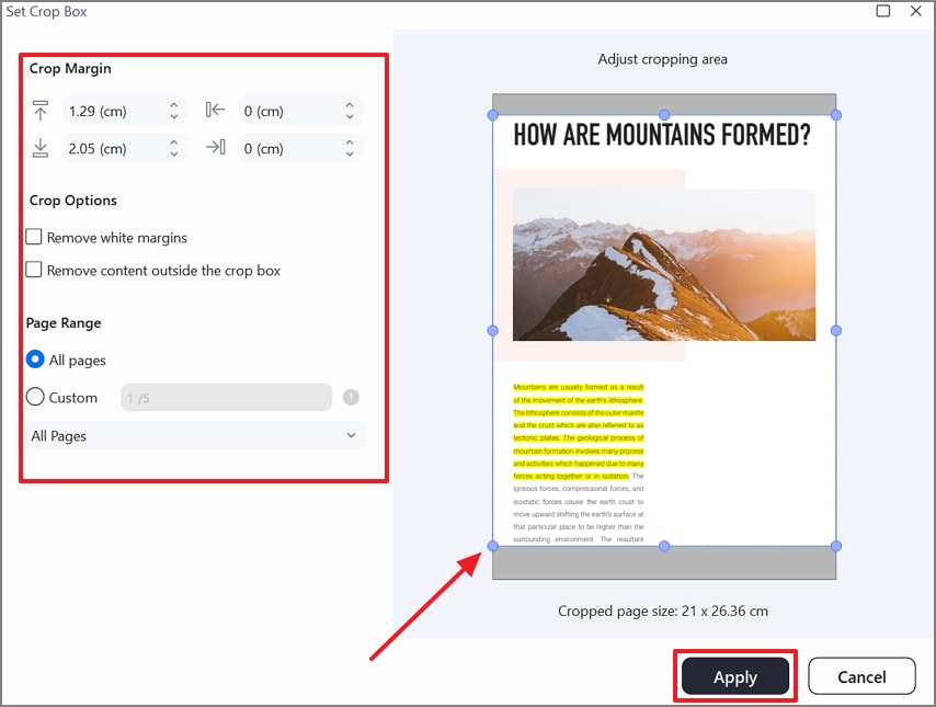 specify crop settings
