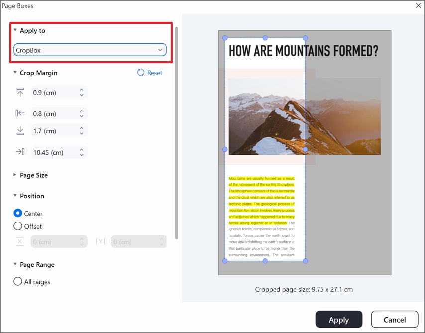 enter cropbox settings