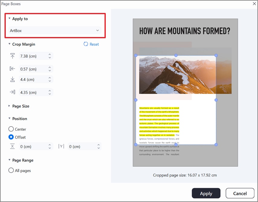 add artbox settings for cropping