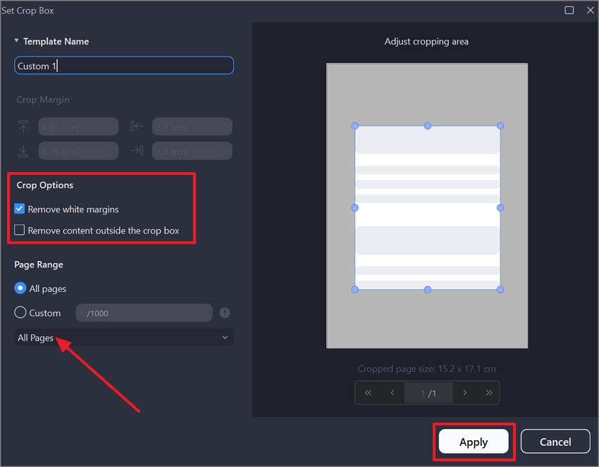 choose all pages and press apply