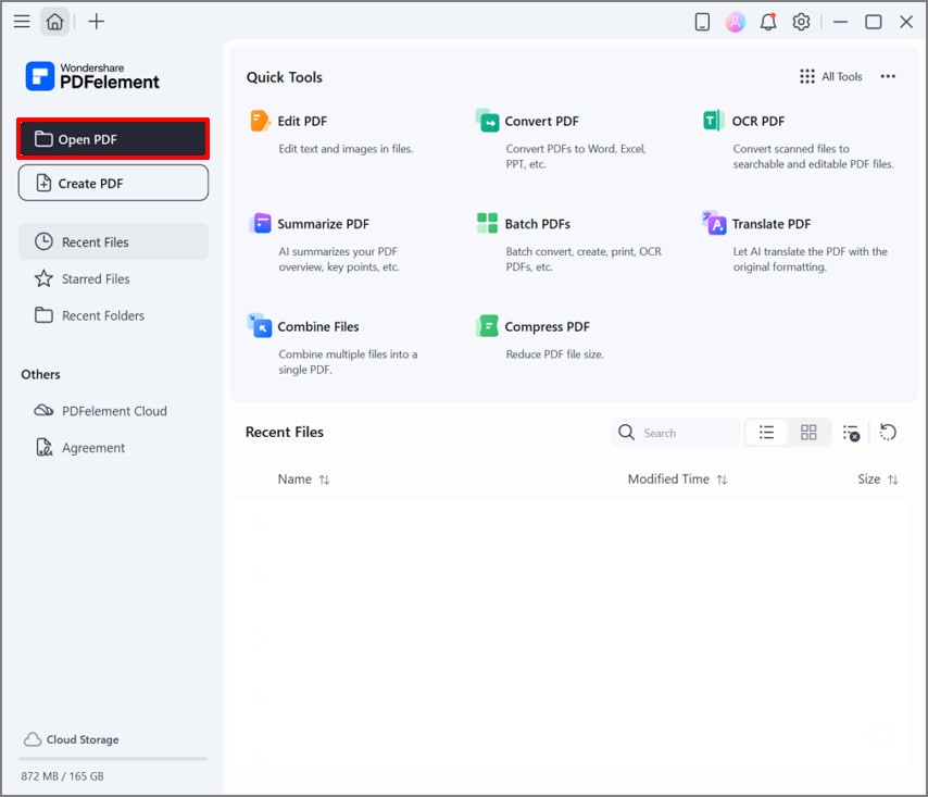 select the open pdf button