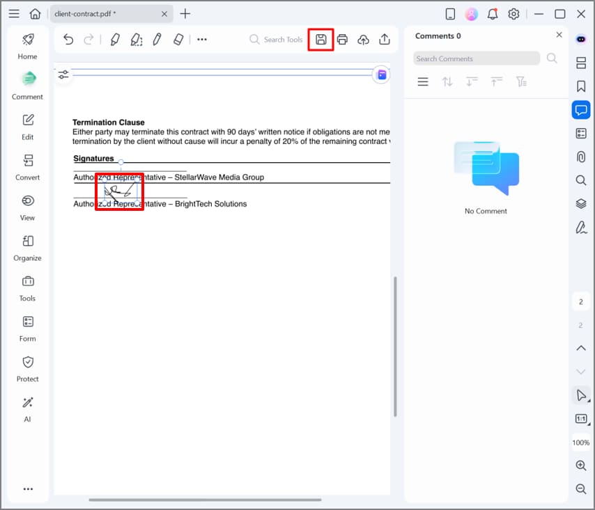 place the signature and save the file