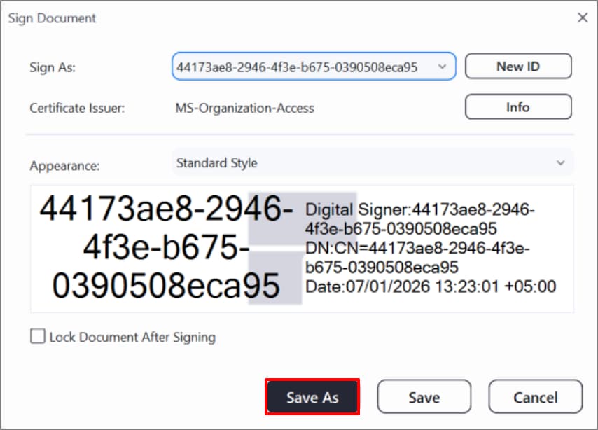 save the new id for embedded signatures