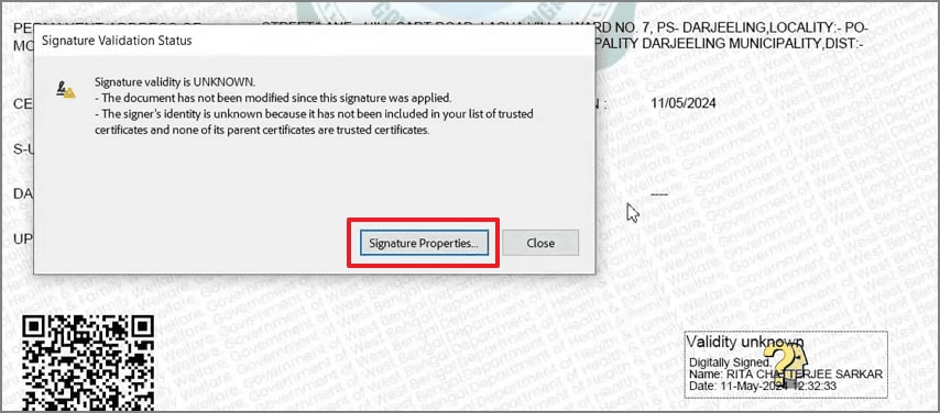 press the signature properties option