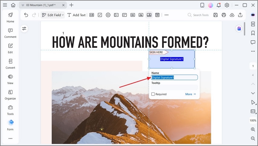 create new digital sign field