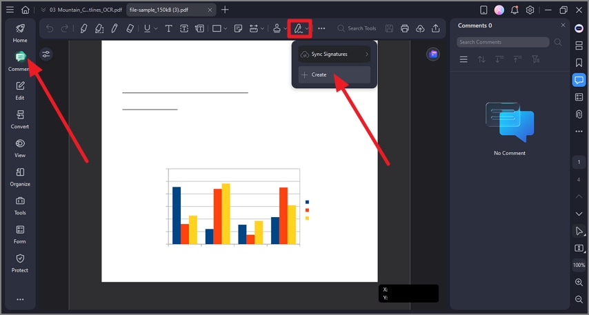 press comment choose create