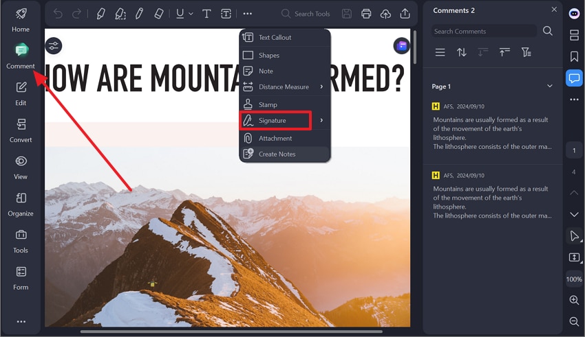 choose the comment option