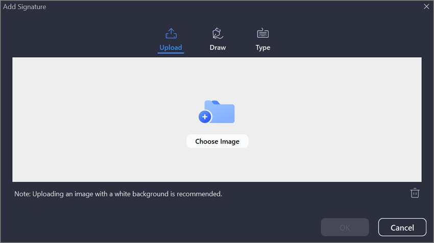 upload the signature image in pdfelement