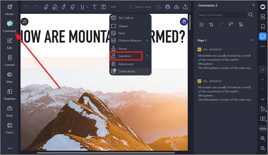 choose the comment option