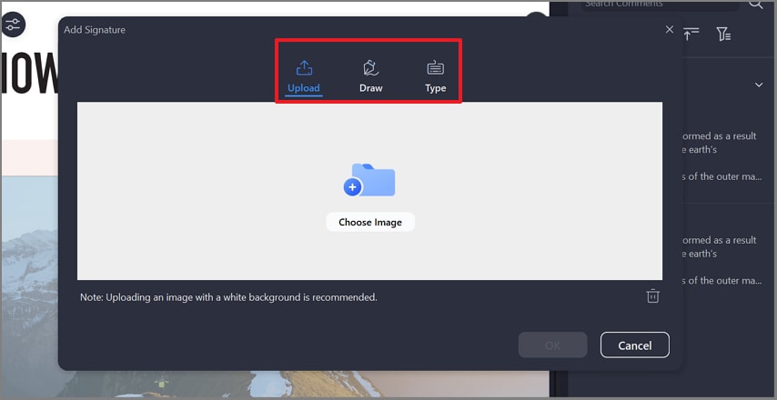 select a method to sign