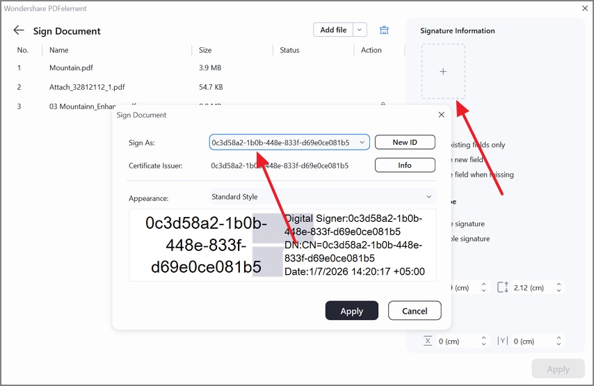 select your digital certificate