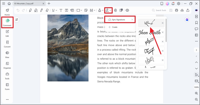add signature through comment mode