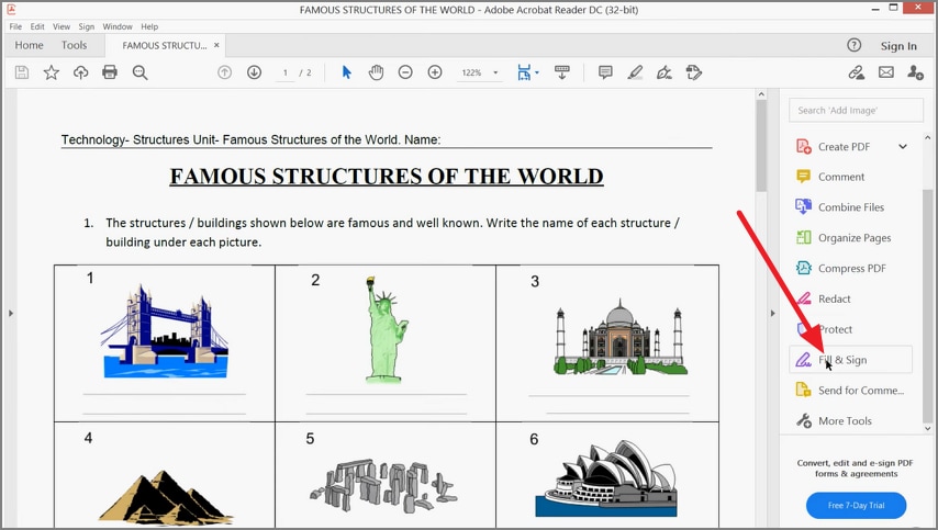 choose fill and sign option