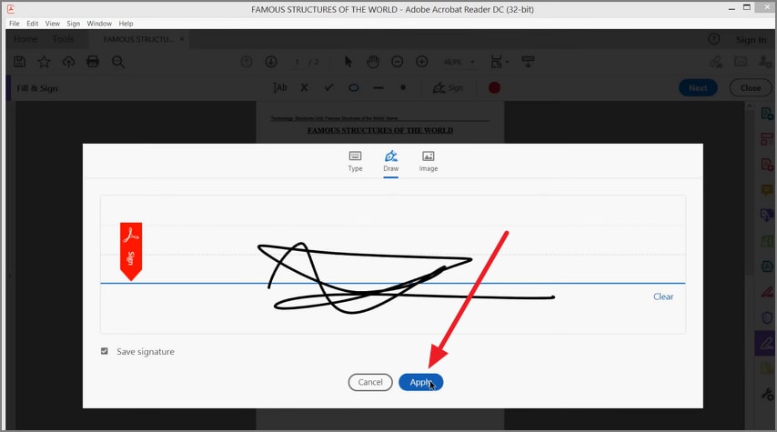 draw sign press apply