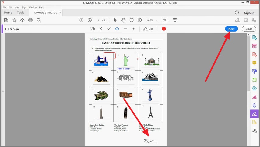 place sign click next