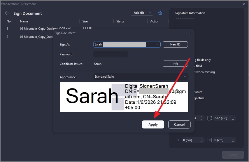 apply signature to document