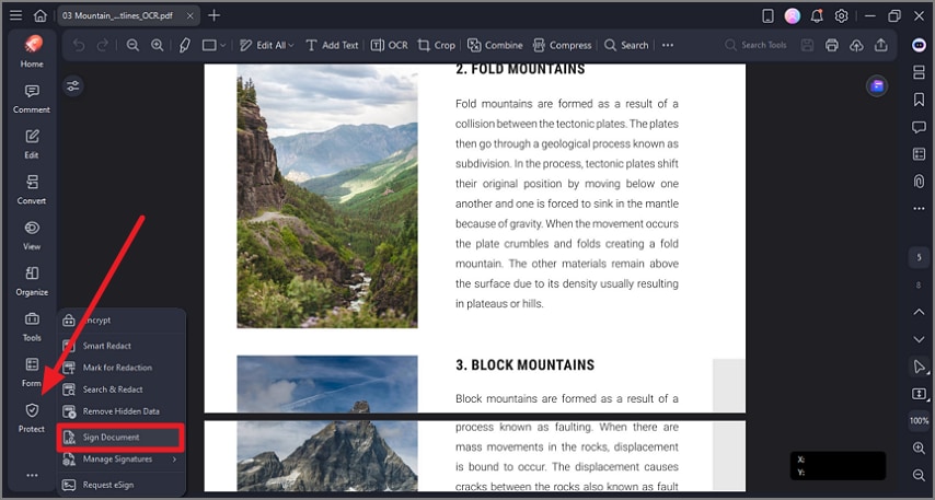 choose sign document option