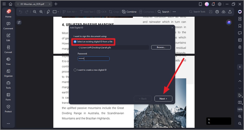 select digital id for signing