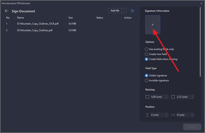 add signature information