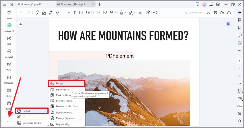 select encrypt option on pdfelement
