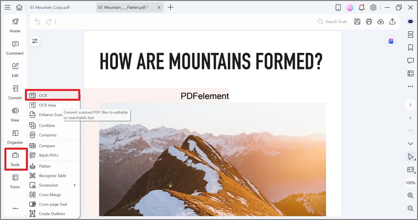 click ocr from tools tab