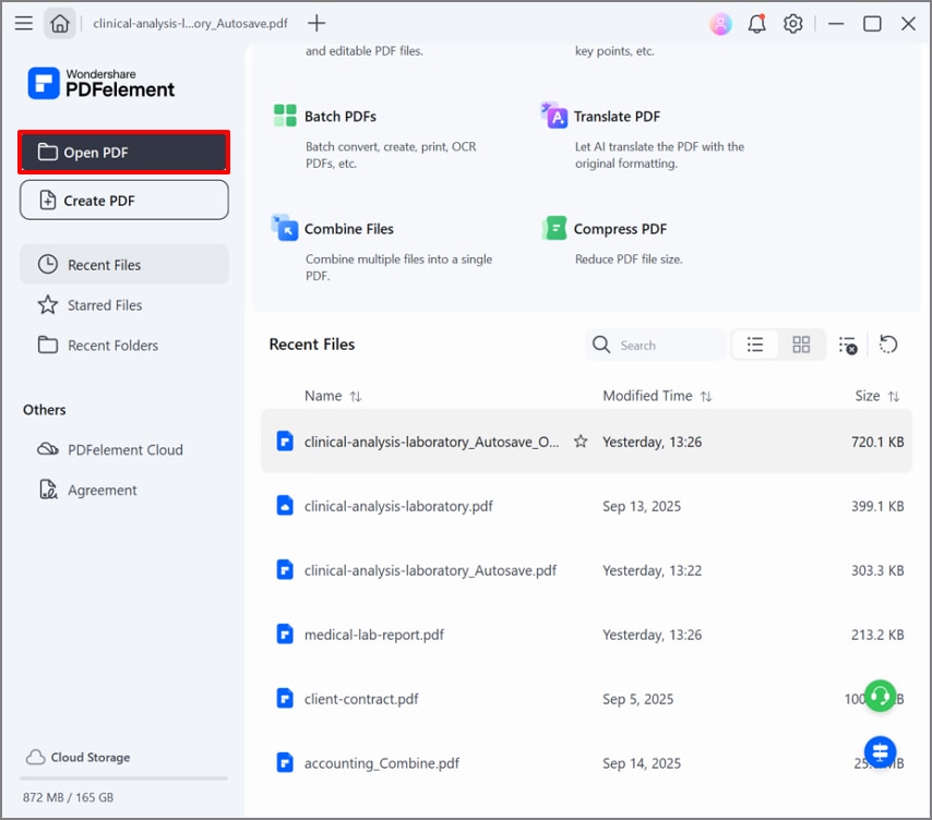 click on open pdf button