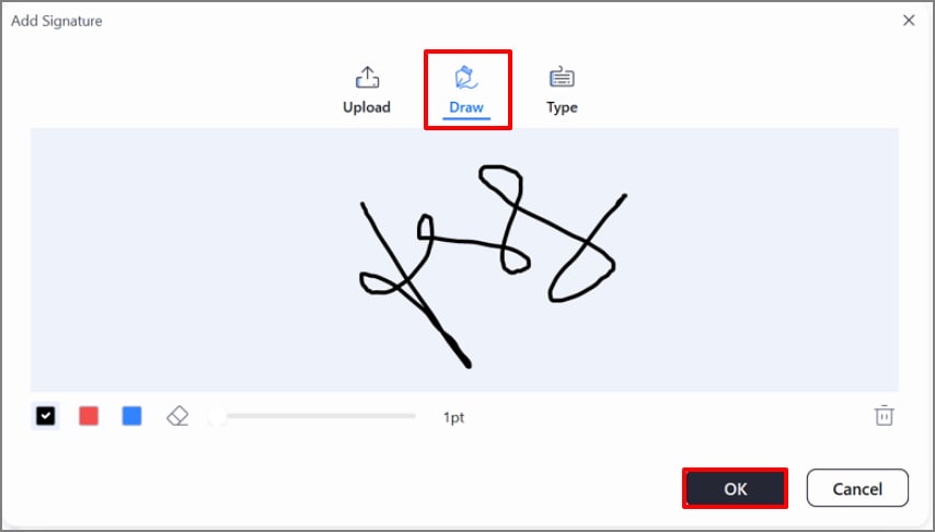 create signature using draw feature