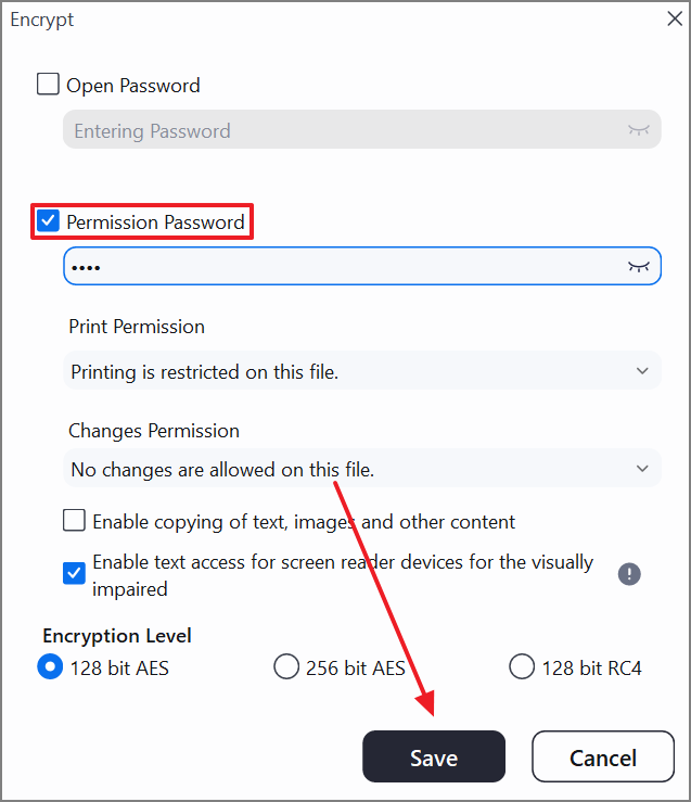 add permission password pdfelement