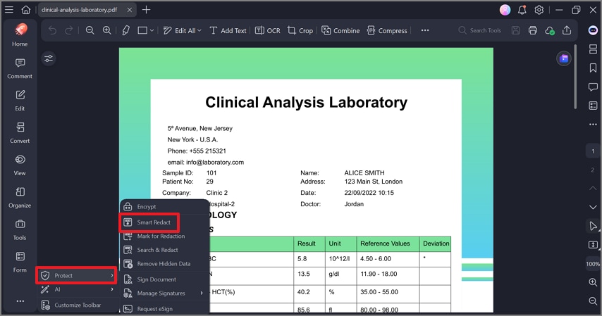 access the smart redact feature