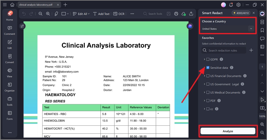 choose the analyze option