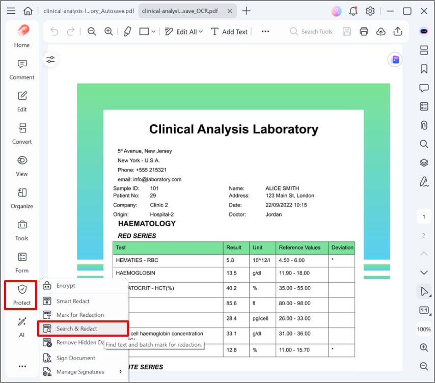 choose search and redact option
