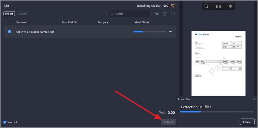 pick the extract button