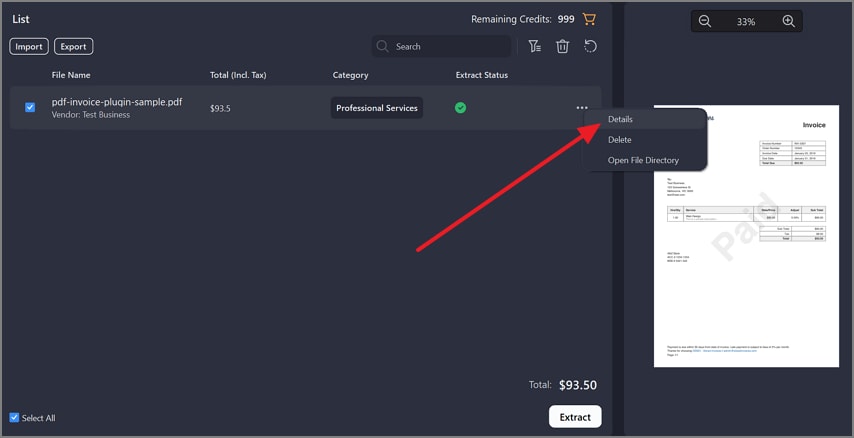 check the extracted details of invoice